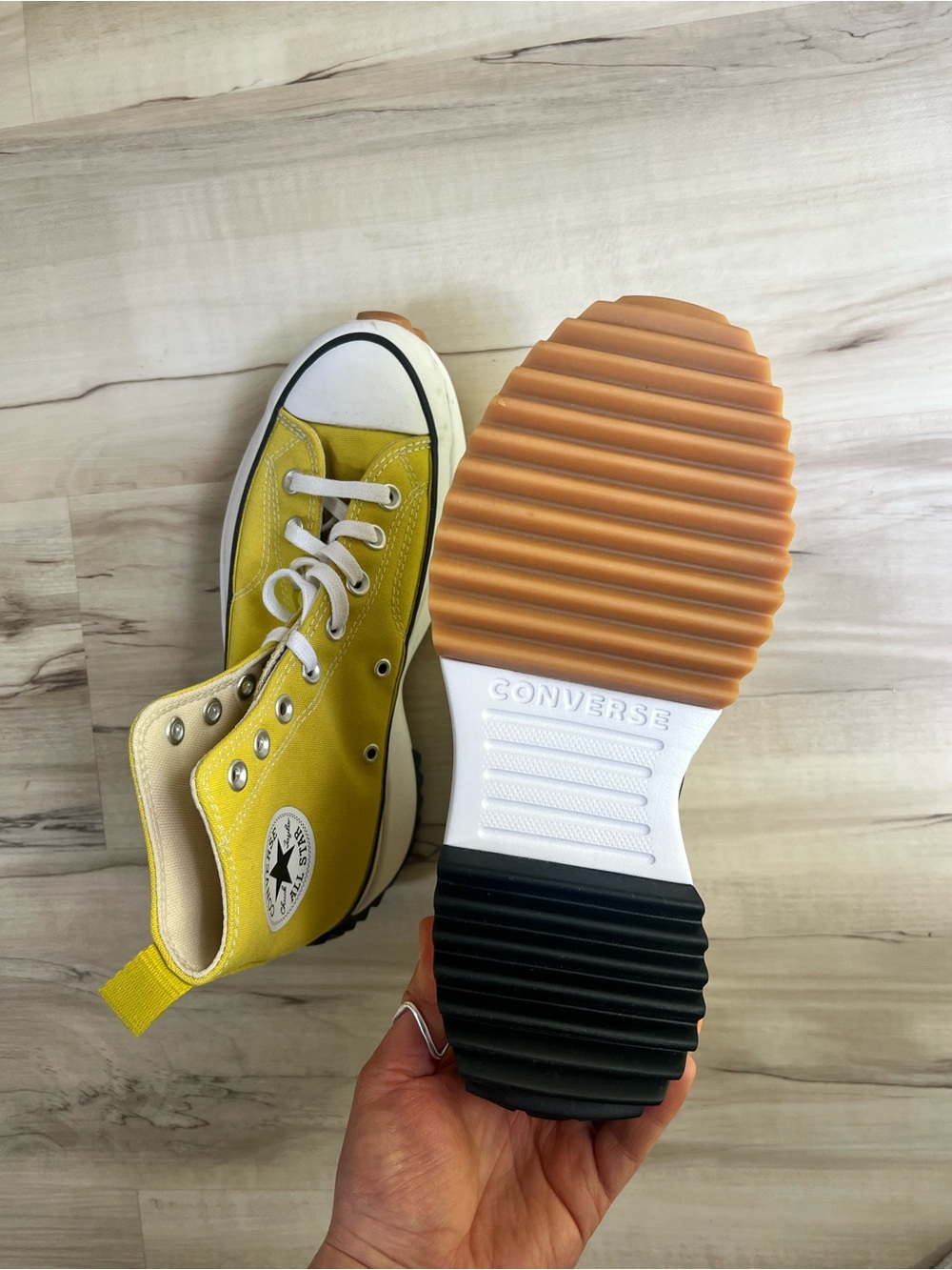 NEW. ONLY TRIED ON. Converse Yellow High-Top Platform Sneakers - Picture 4 of 11